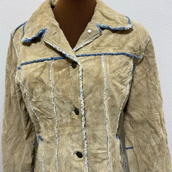 Wilsons Leather Maxima Women's Medium Tan Suade Western Denim Lined Jacket - Picture 2 of 9